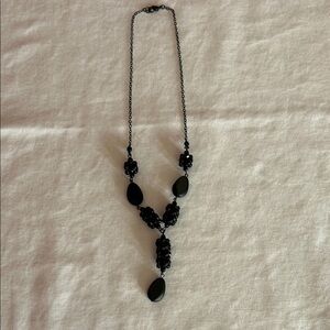 Vintage Black Y-drop faceted Bead Necklace